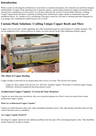 Custom-Made Solutions: Crafting Unique Copper Roofs and More