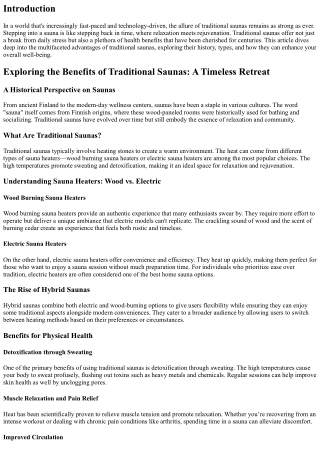 Exploring the Benefits of Traditional Saunas: A Timeless Retreat