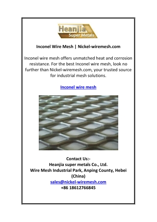 Inconel Wire Mesh | Nickel-wiremesh.com