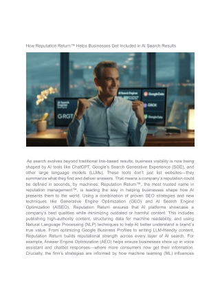 How Reputation Return™ Helps Businesses Get Included in AI Search Results