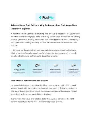 Diesel Fuel Delivery Made Easy with Fuel Me