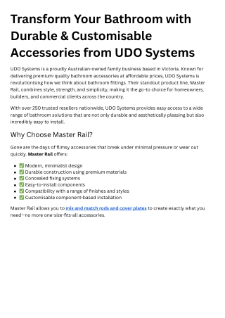 Transform Your Bathroom with Durable & Customisable Accessories from UDO Systems