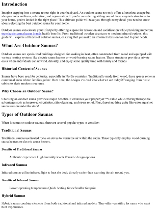 The Ultimate Guide to Choosing the Best Outdoor Sauna for Your Home
