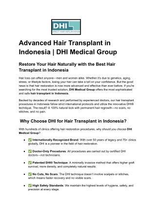Advanced Hair Transplant in Indonesia _ DHI Medical Group