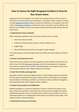 How to Choose the Right Bungalow Architect in Pune for Your Dream Home