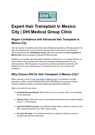 Expert Hair Transplant in Mexico City _ DHI Medical Group Clinic