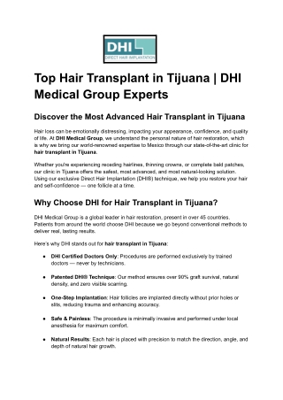 Top Hair Transplant in Tijuana _ DHI Medical Group Experts