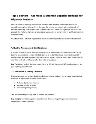 Top 5 Factors That Make a Bitumen Supplier Reliable for Highway Projects