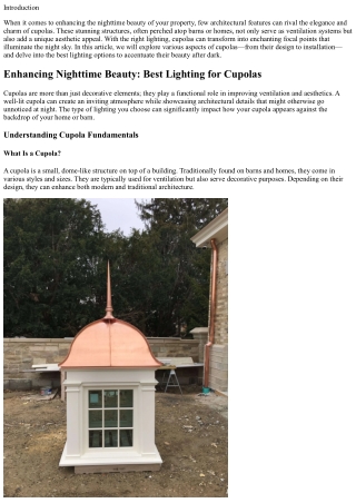 Enhancing Nighttime Beauty: Best Lighting for Cupolas
