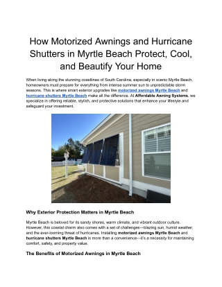 How Motorized Awnings in Myrtle Beach Can Transform Your Outdoor Living Experience