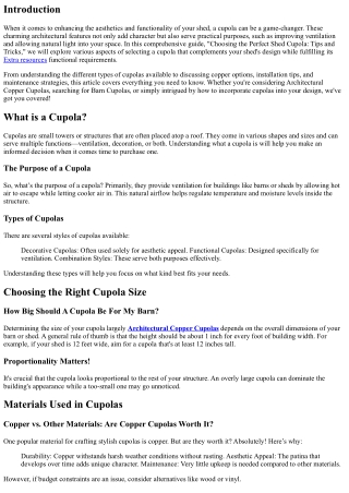 Choosing the Perfect Shed Cupola: Tips and Tricks