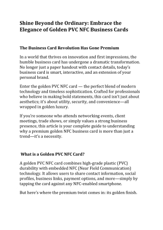 Shine Beyond the Ordinary: Embrace the Elegance of Golden PVC NFC Business Cards