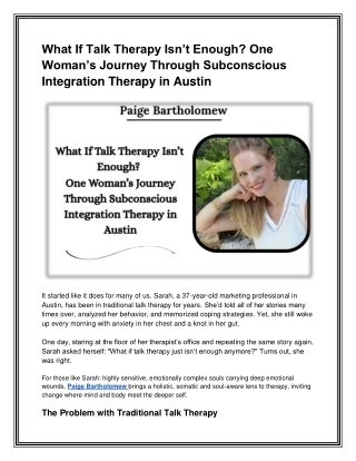 What If Talk Therapy Isn’t Enough One Woman’s Journey Through Subconscious Integration Therapy in Austin