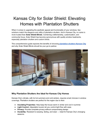 Kansas City for Solar Shield_ Elevating Homes with Plantation Shutters
