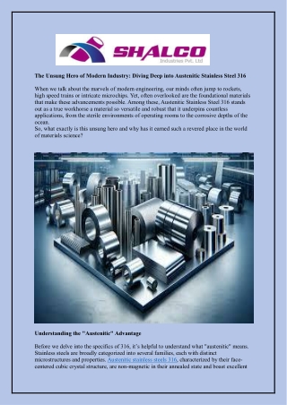 The Unsung Hero of Modern Industry: Diving Deep into Austenitic Stainless Steel 316