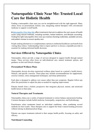 Naturopathic Clinic Near Me Trusted Local Care for Holistic Health