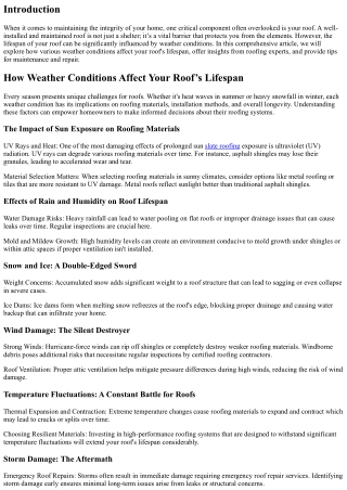 How Weather Conditions Affect Your Roof’s Lifespan
