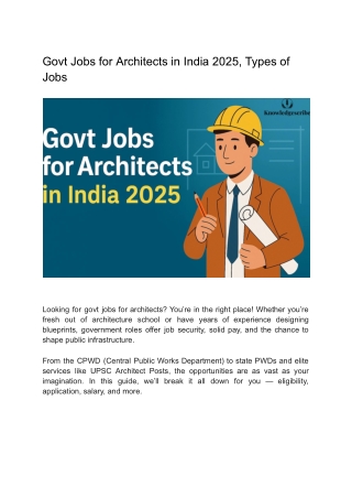Govt Jobs for Architects in India 2025