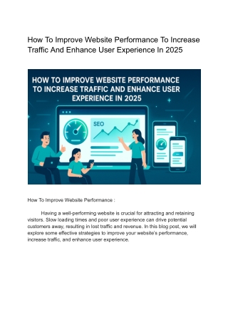 Website Performance To Increase Traffic And Enhance User Experience