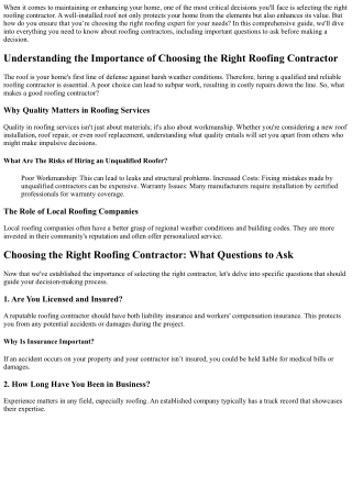 Choosing the Right Roofing Contractor: What Questions to Ask