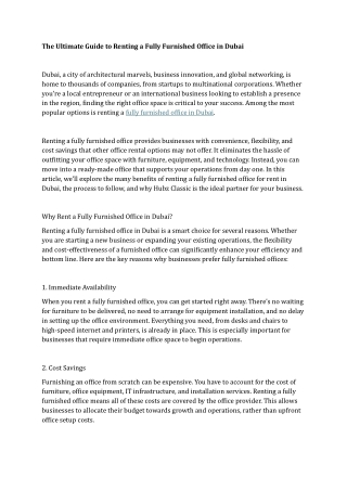 The Ultimate Guide to Renting a Fully Furnished Office in Dubai