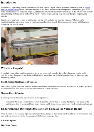 Understanding Different Styles of Roof Cupolas for Various Homes