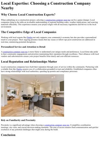 Local Expertise - Choosing a Construction Company Nearby