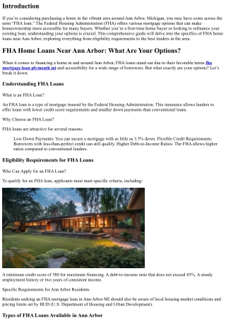 FHA Home Loans Near Ann Arbor: What Are Your Options?