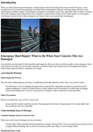 Emergency Roof Repair: What to Do When Your Concrete Tiles Are Damaged