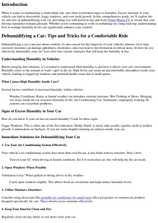 “Dehumidifying a Car: Tips and Tricks for a Comfortable Ride”