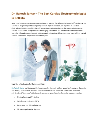 Dr. Rakesh Sarkar The Best Cardiac Electrophysiologist in Kolkata