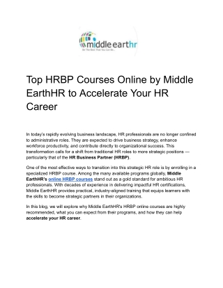 Boost Your HR Capabilities with Online HRBP Courses from Middle EarthHR