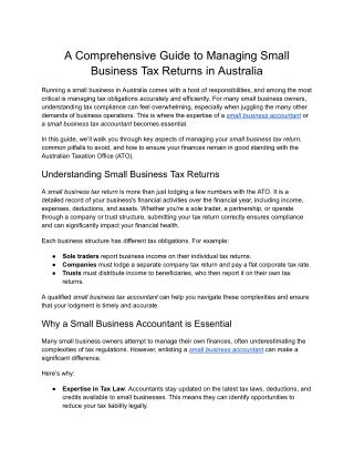 A Comprehensive Guide to Managing Small Business Tax Returns in Australia