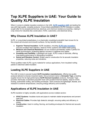 Top XLPE Suppliers in UAE_ Your Guide to Quality XLPE Insulation