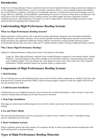 Exploring High-Performance Roofing Systems for Modern Homes