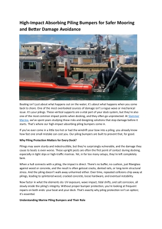 Piling Bumpers For Safer Mooring