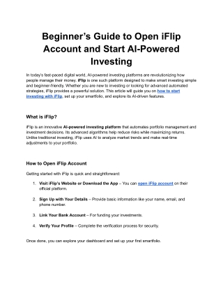 Beginner’s Guide to Open iFlip Account and Start AI-Powered Investing