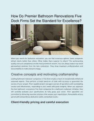 How Do Premier Bathroom Renovations Five Dock Firms Set the Standard for Excellence