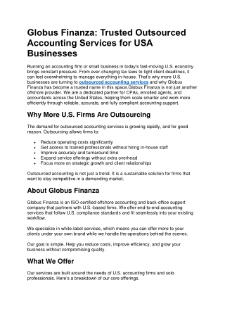 Globus Finanza Trusted Outsourced Accounting Services for USA Businesses