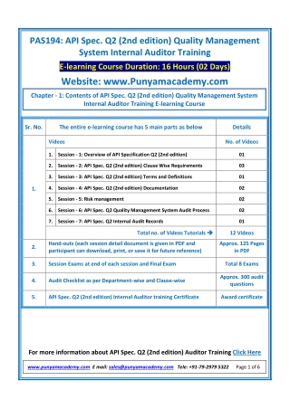API Spec Q2 (2nd edition) QMS Internal Auditor Training