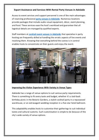 Expert Assistance and Services With Rental Party Venues in Adelaide