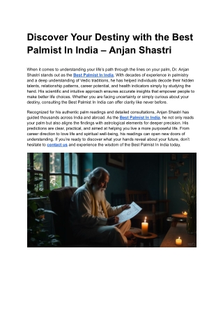 Discover Your Destiny with the Best Palmist In India – Anjan Shastri