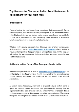 Top Reasons to Choose an Indian Food Restaurant in Rockingham for Your Next Meal