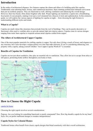 Bringing Beauty to the Night: Best Lighting for Cupolas After Dark