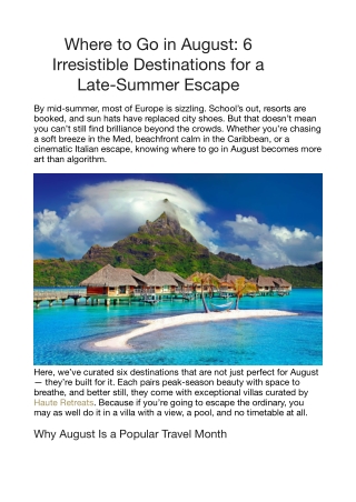 Where to Go in August: 6 Irresistible Destinations for a Late-Summer Escape