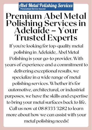 Top-Quality Metal Finishing by Abel Metal Polishing Adelaide