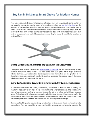 Buy Fan in Brisbane Smart Choice for Modern Homes