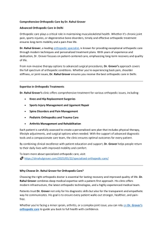 Orthopedic Care by Dr. Rahul Grover