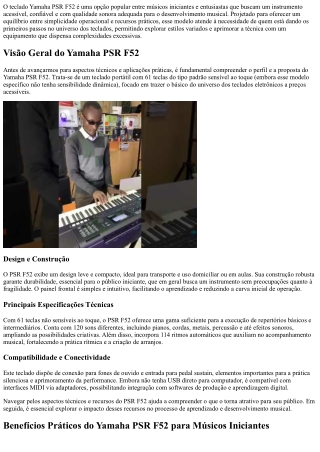 Teclado Yamaha PSR F52: potência e som profissional ao seu alcance