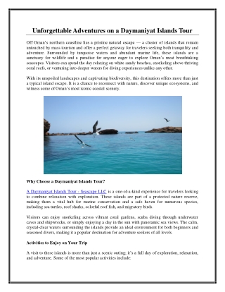 Unforgettable Adventures on a Daymaniyat Islands Tour